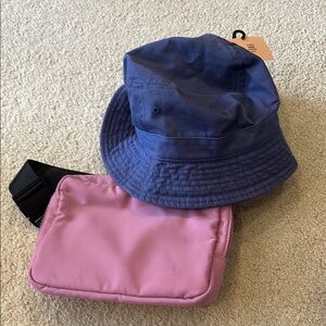 Blue Bucket Hat and Pink Crossbody Bag Set
